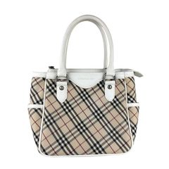 良品 BURBERRY レザー キャンバス ハンドバッグ スモークドチェック 