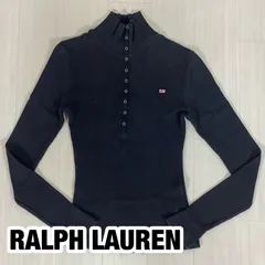 POLO JEANS RALPH LAUREN ポロジーンズ ハーフボタン ハイネック カットソー リブニット セーター 薄手 M ブラック 黒 インパクト21 着丈53cm 肩幅34cm 身幅30cm 袖丈60.5cm【古着】