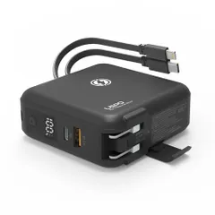 LaPO 大容量 10000mAh 22.5W 高速充電 5台同時充電 温度管理機能 旅行 262g 多機能【 ワイヤレス lightning type-c コンセント一体型 ケーブル内蔵 】PSE認証 ブラック b15a8707