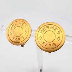 エルメス セリエ ウッド イヤリング ヴィンテージ ゴールドカラー 両耳