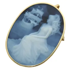 【本物保証】 鑑付 新品同様 ストーンカメオ ペンダント付ブローチ 10.0g K18YG カルセドニー 女性と帆船 ノーブランド No brandのサムネイル