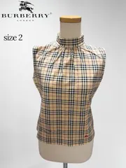 ★ BURBERRY LONDON バーバリーロンドン ノバチェック ノースリーブ ハイネック トップス ベージュ系 サイズ2のサムネイル