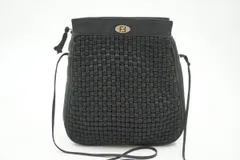 フェンディ ヴィンテージ ミニ ショルダーバッグ ポシェット 編み込み FFロゴ コットン 黒 ブラック FENDI 6356h