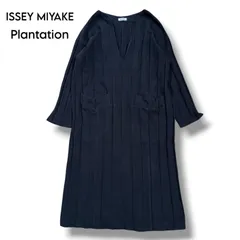 【Plantation】波ストライプ　Vネックリネン混ワンピース　Mのサムネイル
