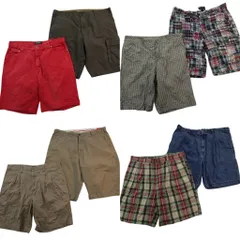 古着卸 まとめ売り ショートパンツ MIX 8枚セット ( メンズ 38 ) ブラウン チェック デニム タック ベージュ パッチワーク 中古古着 NE6578