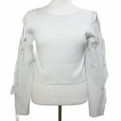 フーズフーチコ who's who Chico チコ Chico 美品 24SS ラメ細リボンニット 長袖 プルオーバー スリットスリーブ クロップド丈 フリーサイズ ライトグレー CH23-244 /X