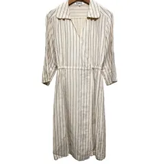 【中古】　Chloe　ワンピース　七分袖　ミディアム丈　Vネック　ストライプ　ウエストゴム　古着　/2496のサムネイル