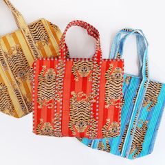 巾着バックインドファブリックキルティングインド布ブロックプリント