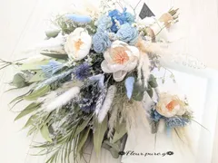 ✿NEW✿初夏！爽やかな淡色ブルー&ホワイトのブーケ✿前撮り✱結婚式✱ウェディングフォト✱ブライダルブーケ✱ブートニアセット✿