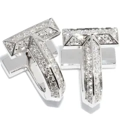 ティファニー フープピアス K18WG ダイヤ0.28ct Tワン ハーフ パヴェダイヤモンド ハギー ピアスのサムネイル