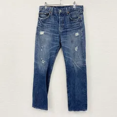 Levi’s　リーバイス　501　ダメージデニムパンツ/ジーンズ　ボタンフライ　縦落ち　鬼ヒゲ　インディゴ　W32サイズ　古着