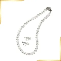 【新品】 [CRANES COLLECTION] 5年 パール ネックレス ピアス イヤリング セット 真珠 日本製 天然貝パール 8mm珠 自社生産 10サイズ 選べるケース ホワイト グレー ブラック (専用ジュエリーケース付き, ホワイトイヤリング, 1