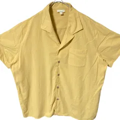 CHM KS island オープンカラーシャツ 半袖 無地 イエロー 3XL ビッグサイズ レーヨン風 メンズ レディース ユニセックス 古着