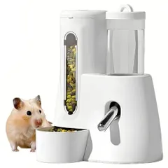 小動物用自動給餌器給水器2in1ハムスター餌入れ置き型モルモット給水水飲みボトル小鳥用食器ハリネズミエサ入れお留守番対策透明のサムネイル