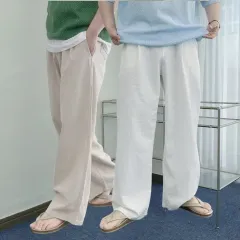 メンズ 夏 白 ワイド リネン パンツ 3COLOR