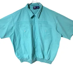 CHM John Blair 半袖 ジップシャツ 開襟 オープンカラー ターコイズブルー 3XL ビッグサイズ メンズ レディース ユニセックス 古着 90s