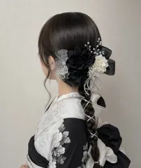 成人式髪飾り　卒業式髪飾り　和装髪飾り　前撮り　袴　振袖　銀箔　水引　ブラック髪飾り　結婚式　ヘッドドレス　リボン　水引髪飾り