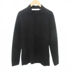 ユニクロ UNIQLO AND LEMAIRE ウール ニット シャツ カーディガン 無地 長袖 厚手 Mサイズ 黒 ブラック ■TC