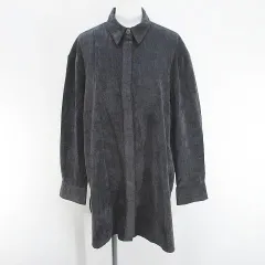 ザラ ZARA 長袖 シャツ ブラウス ミディアム丈 コーデュロイ 比翼 S 灰系 グレー ボタン 無地