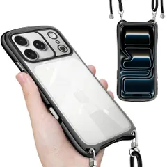 iPhone17ProMax用ケースクリアショルダーストラップ付きiPhone17ProMax用カバー透明肩掛け斜めかけTPUシリコンメッキ加工全面保