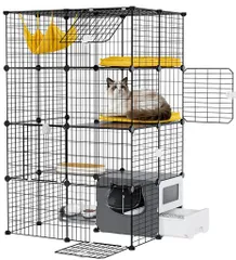 Topzoo猫ケージトイレ付き3段トイレ一体型防臭飛散軽減幅91x奥行72cmx高さ143cm大型組立簡単猫用ケージ引出し式トイレスコップ付のサムネイル
