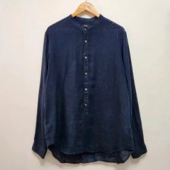 A19472 美品 マーカウェア 23SS ヘンプバンドカラーPOシャツ 紺1