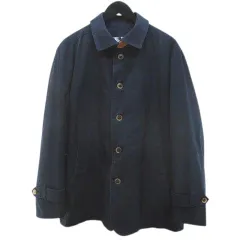 メンズビギ MEN'S BIGI ステンカラーコート ミドル丈 23 紺系 ネイビー ネックベルト ボタン ストライプ柄 中綿 ライナー付 日本製