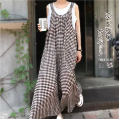 サロペット パンツ レディース ワイドパンツ オールインワン 春 大きいサイズ チェック ガウチョパンツ ロングパンツ オーバーオール 体型カバー ゆったり 美脚 綿 着痩せ ロング リラックス カジュアル風 夏