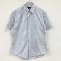 RALPH LAUREN　ラルフローレン　CUSTOM FIT　半袖ボタンダウンシャツ　ストライプ柄　刺繍ロゴ　ライトブルー　Lサイズ　古着