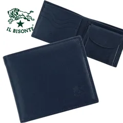 イルビゾンテ 財布 IL BISONTE 二つ折り財布 小銭入れ付き メンズ レディース レザー 本革 ウォレット ロゴ 折財布 ダークブルー SBW007 54_1_54232307041