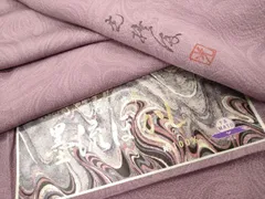 平和屋着物●伝統工芸師　服部光擴　江戸小紋　万筋　紫色×白色　正絹　逸品　AABG4516fy 銀座【C-3018】伝統工芸士 服部光擴 染一ッ紋 江戸小紋 紫色系 角通し