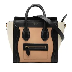 セリーヌ ラゲージ ナノショッパー ハンドバッグ ショルダーバッグ 2WAY ベージュ ブラック ホワイト レザー レディース CELINE【1-0267524】