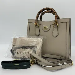 【美品】GUCCI グッチ ダイアナ スモール バンブーハンドル トート ハンドバッグ ショルダーバッグ 斜め掛け レザー 660195 ベージュ アンティークゴールド金具 レディース
