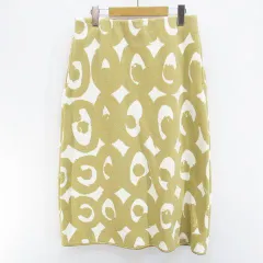 ユニクロ UNIQLO マリメッコ marimekko ロング丈 フレアスカート フリースストレッチ スカート L ベージュ系 ポケット 総柄