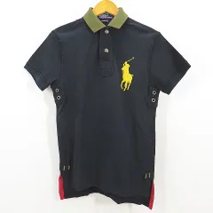 ポロ バイ ラルフローレン Polo by Ralph Lauren 半袖 ポロシャツ XS 黒系ブラック ロゴ 刺繍 鹿の子 サイドスリット