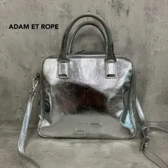 ADAM ET ROPE アダムエロペ シルバー メタリック スクエア ボストンバッグ ショルダーバッグ 2WAY ハンドバッグ 鞄 ミニバッグ 箔押し ロゴ 型押し エンボス 肩掛け 斜め掛け スクエア型 モード カジュアル 艶感 銀 ★ ■■のサムネイル