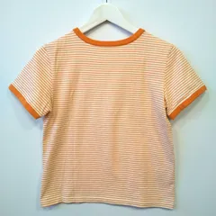 【レトロ可愛い】frunco リンガーボーダーTシャツ オレンジ×ベージュ Fのサムネイル