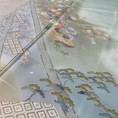 新古品！単衣＊紅碧色＊手描き＊垣根に花＊訪問着＊トールサイズ