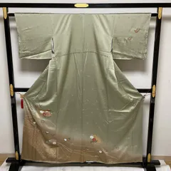 付下げ 暈し染 金彩 扇に梅 橘の上品な染め 着物 正絹 X-1419