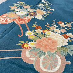 昭和レトロ）深緑色 振袖 扇面 枝垂れ桜 金彩 - メルカリ