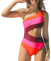 カップシー レディース 水着 上下セット カットアウト ワンショルダー CUPSHE Womens OneShoulder Cutout One Piece Swimsuit Orange オレンジ