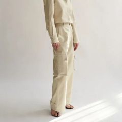 美品 オーラリー リネン ダブルフェイス 5ポケット パンツ ベージュ