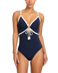 Robin Piccone Women's Swimsuit Set (Two Pieces) - Tierna One Piece Swimsuit - Navy/Cream