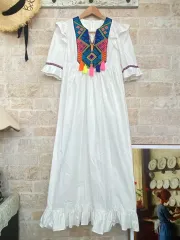 刺繍ロング丈ワンピース