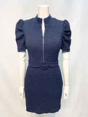 2751 ROBE de  FLEURS Glossy ローブドフルール グロッシー キャバクラ ドレス ワッフル パフスリーブ タイト ミニ 伸縮性 フロントジップ キャバドレス M