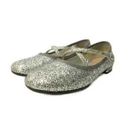 ミュウミュウ miumiu グリッター バレエシューズ フラット パンプス ラウンドトゥ 37.5 24.5cm シルバーカラー 0419