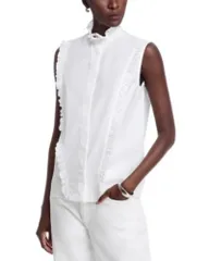 ファビアナ フィリッピ レディース トップス シャツ フリル ノースリーブ Fabiana Filippi Sleeveless Ruffled Shirt Open White ホワイトのサムネイル