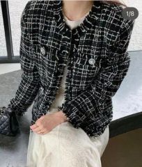 極美品 シェリエ 4周年記念 ギンガムチェック ツイード ノーカラー