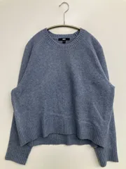 UNIQLO ユニクロ ニット/セーター M ブルー ウール・ニット 無地 ミドル丈 長袖 クルーネック(丸首) タートルネック/ハイネック