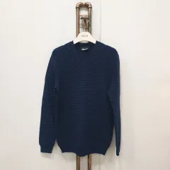 (kk65525) DKNY メンズ ネイビー Vネック ウール ニット 95のサムネイル